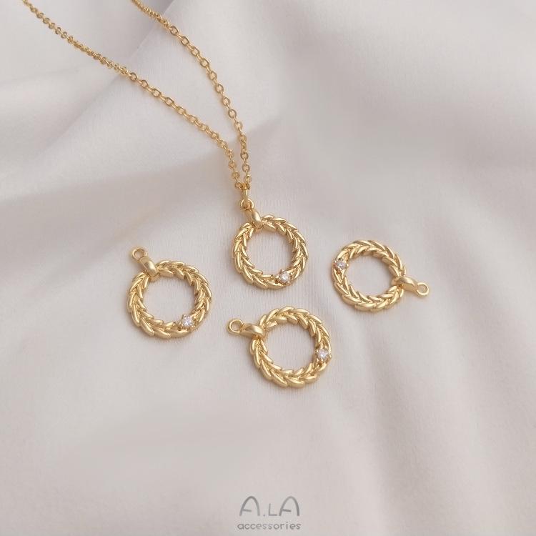 14K Gold-Filled Zircon Wheat Ear Pendant Necklace & Earring Charm Accessories