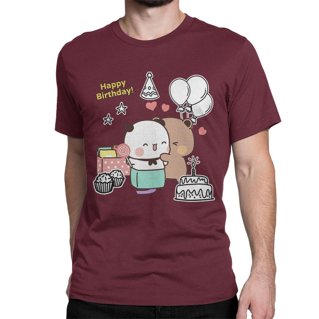 Leisure Happy Birthday Bubu Dudu T-Shirts Men Women Crew Neck Cotton T Shirt Panda Bear Short Sleeve Tee Shirt Plus Size Clothes