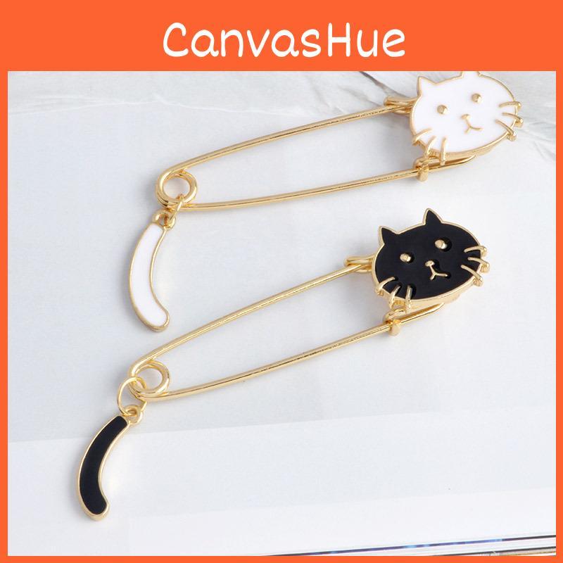 And Fashionable Playful Alloy Brooches With Cute White Cat And Black Cat Styles For Personalization Unique