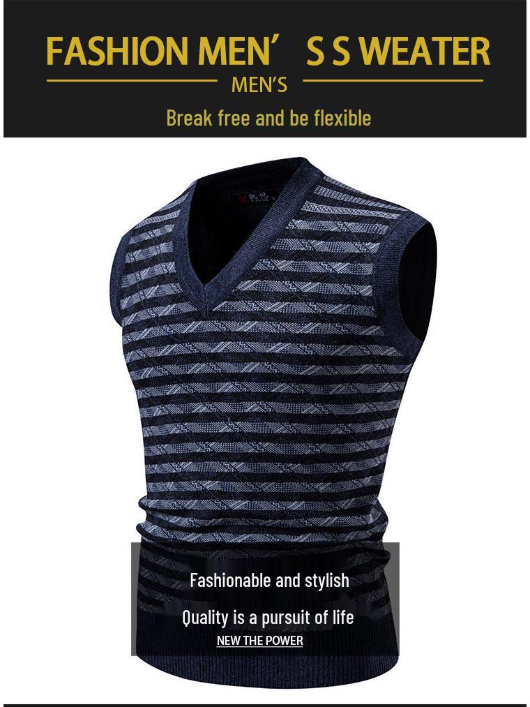 Men's V-Neck Trendy Knit Sweater Vest - Autumn/Winter European & American Style Pullover