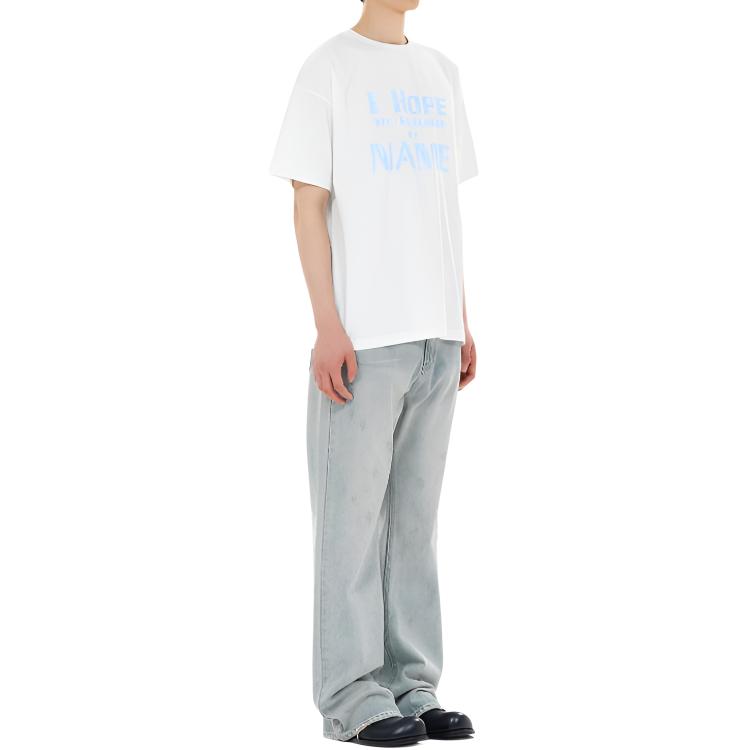 We11Done Letter Print Logo Embroidered Ribbed High Street Crew Neck Drop Shoulder Short Sleeve T-Shirt Men T-Shirts White WD-TT2-24-760-U-WH