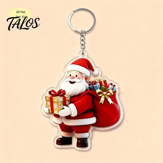 Santa Claus Bag Charms Cartoon Acrylic Keychain, Double-sided Christmas Key Winter Backpack Accessories Ring, Pendant Charm for Handbag Purse Holders