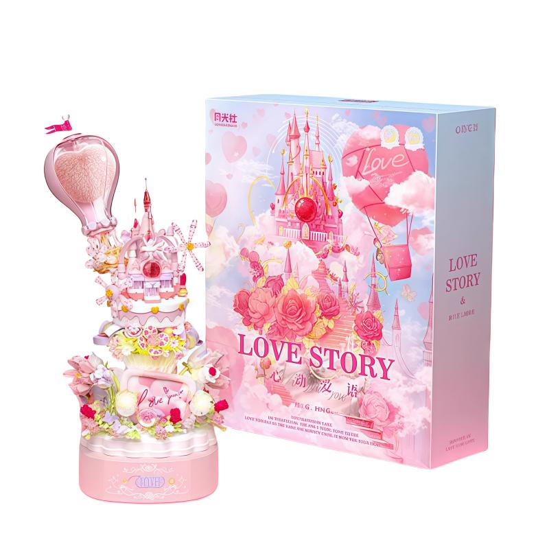 

Latest Construction Blocks Confession Balloon Rotating Music Box Assembled Plaything Construction Blocks Desktop Ornament Gift For Girlfriend no box