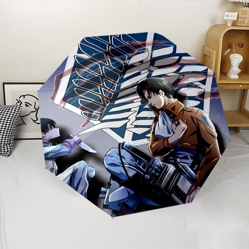 Attack On Titan Print Automatic Umbrella, 8 Rib Iron Frame, Plastic Handle, Suitable for Outdoor Travel &Daily , Ideal Gift