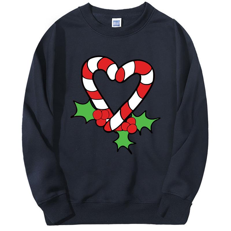 Christmas Hoodies Candy Cane Heart Hip Hop Fleece Round