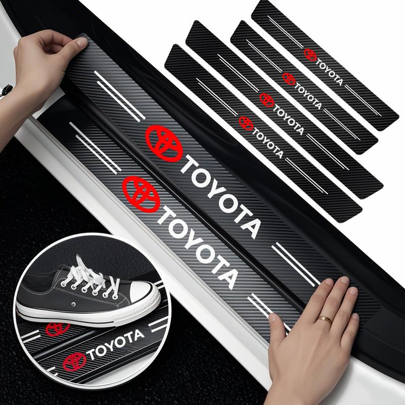 Car Door Sill Scuff Plate Decor Carbon Fiber Stickers Tire Valve For Toyota GR Corolla Yaris Aygo Prius RAV4 Crown Camry Auris