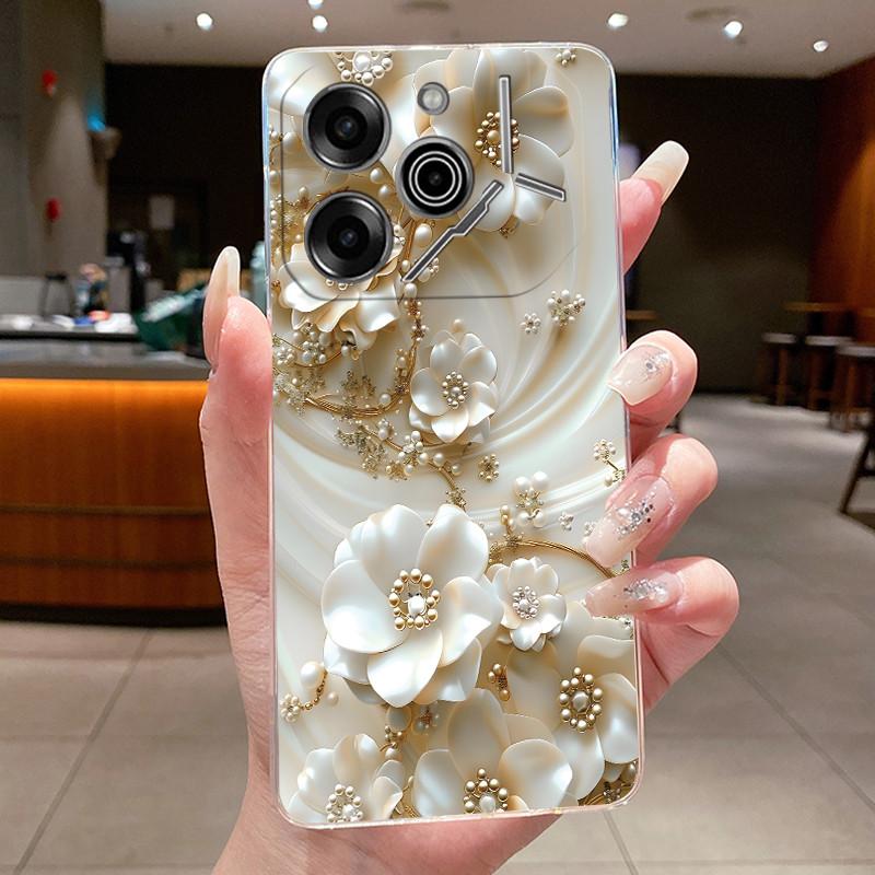 Phone Case For Tecno Pova 6 Pro 5G LI9 Case Tecno Pova 6 5G LI7 Back Cover Luxury Butterfly Flowers Transparent Soft TPU Casing