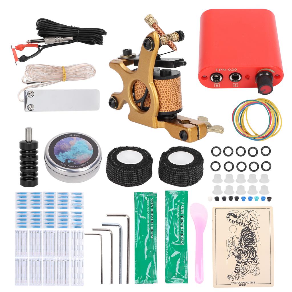 Complete Tattoo Kit Tattoo Power Supply 10 Wrap Liner Coil Tattoo Machine for Beginners 90‑265VUS