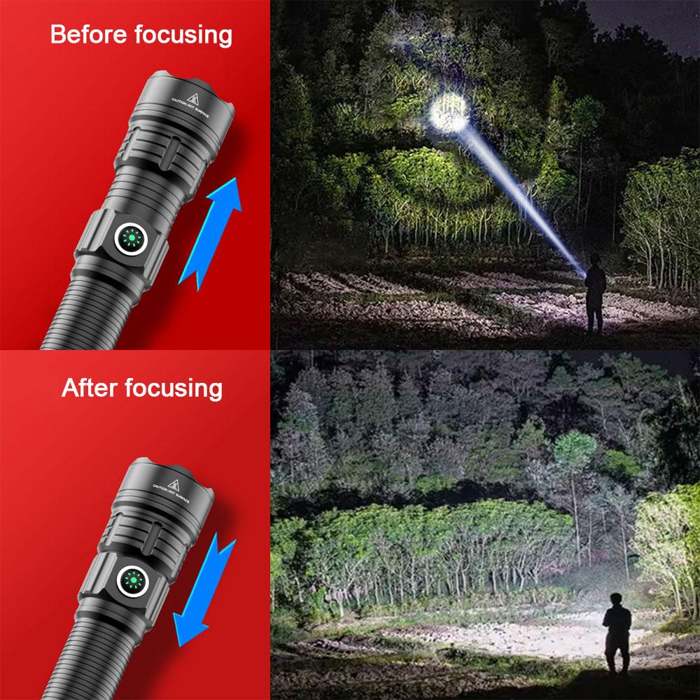 30W 2000lm Professional LED White Flashlight for Hunting Tactical Zoomable 3 Modes Night Scout Lights Set With Rifle Scope Mount