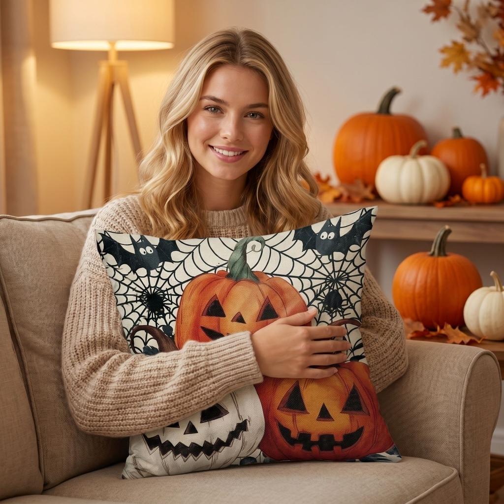 Halloween Pumpkin Cover 1818 Inches Single Sided Print Decorative Square Throw Case for Couch Sofa Bedroom