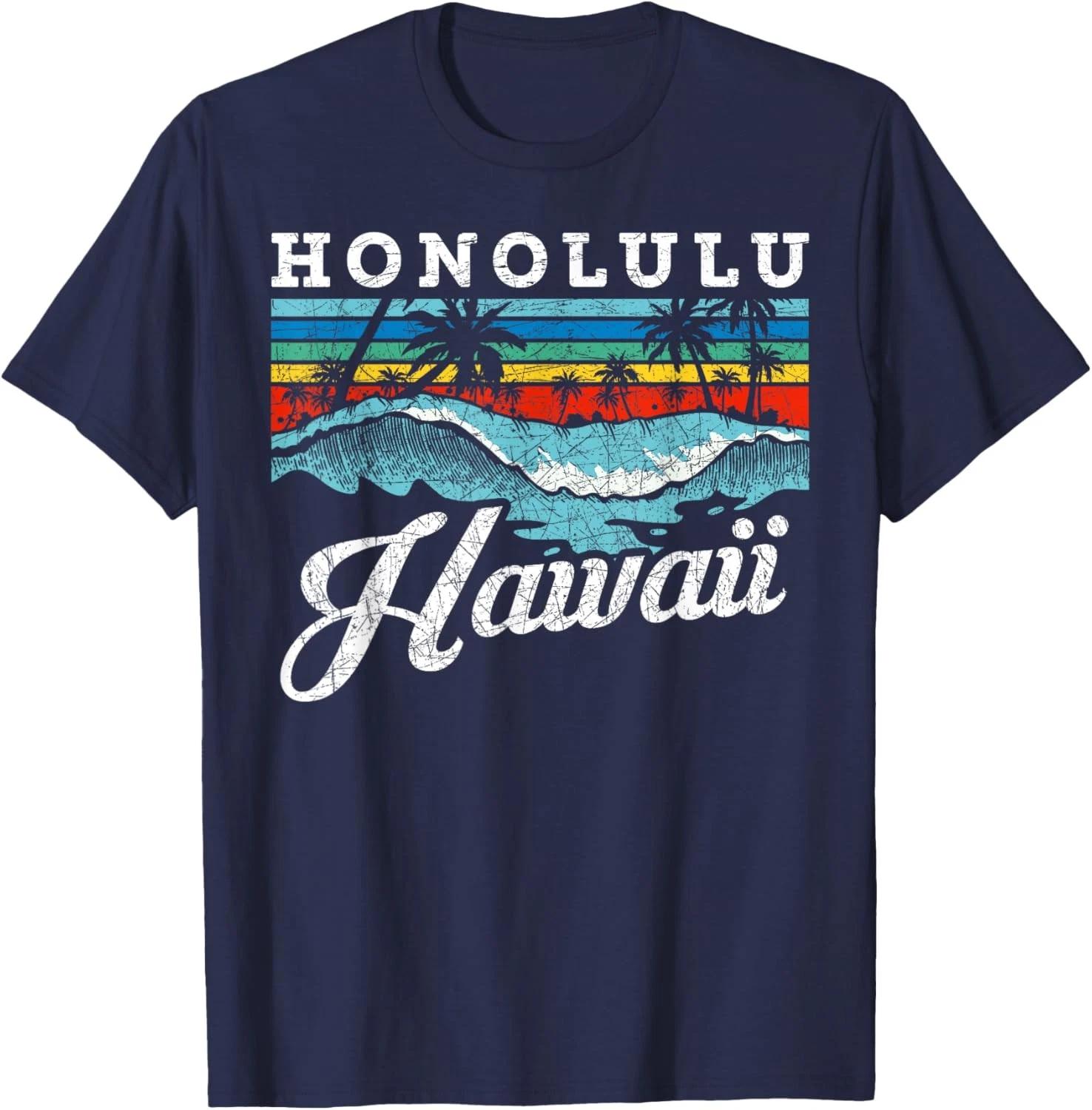 Волны Пляж Гонолулу Гавайское Лето Серфинг Ретро Гавайи Футболка 3XL