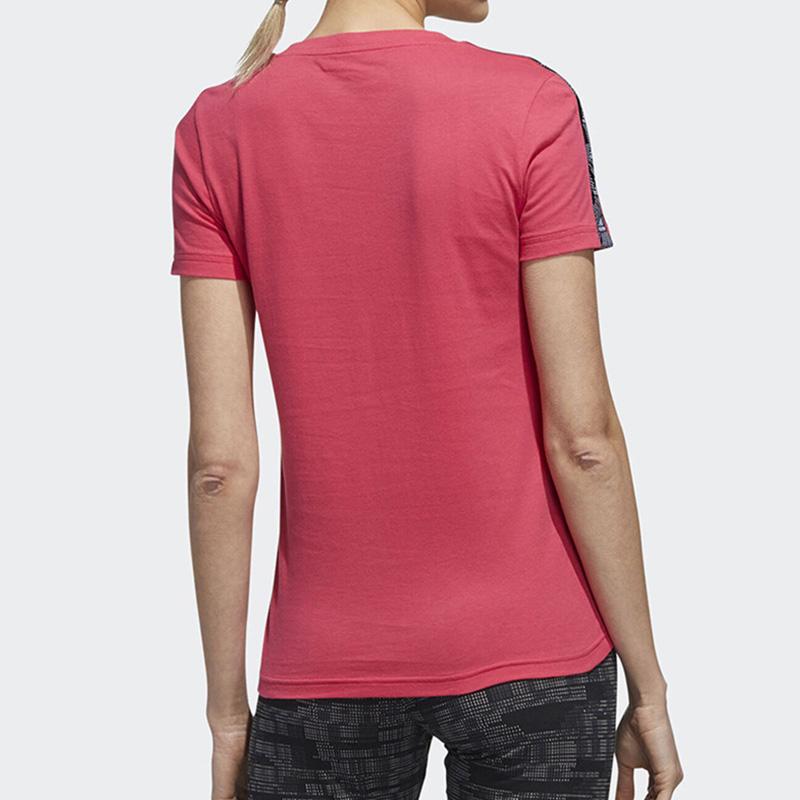 Adidas Logo Solid Color Sports Running Training Breathable Casual Crew Neck Short Sleeve T-Shirt Women T-Shirts Red GE1133