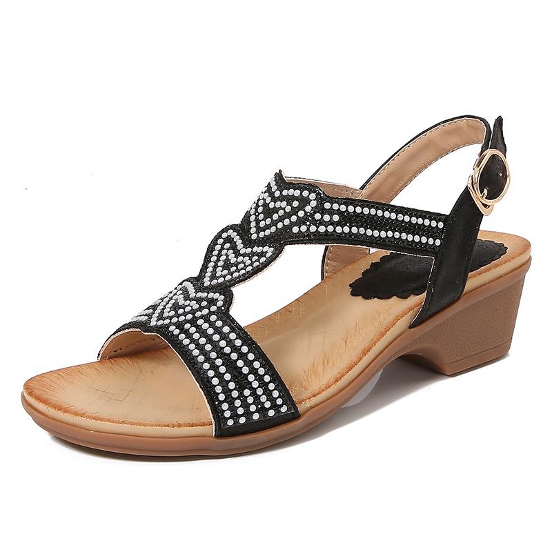 Sandali Bohémien Nuova Moda con Strass Versione Coreana Zeppa Piattaforma Scarpe da Donna