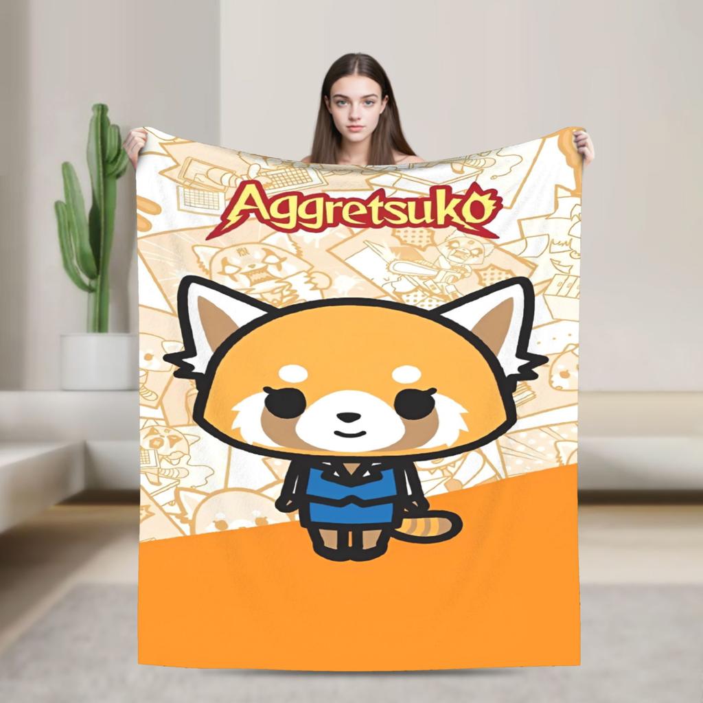 Cartoon Cute Aggretsuko Graffiti  Blanket Quality Warm Soft  Bedding Throws Winter Picnic Couch Chair Sofa Bed Graphic Bedspread