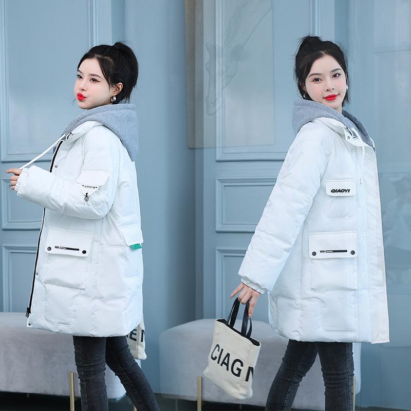 Fake Two Down Cotton Jackets, Women's Mid-length Trendy Candy Colors, Korean Loose Casual Cotton Jackets, Plus-size Padded Jackets