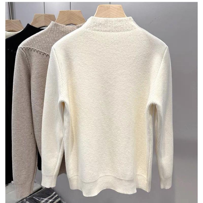 Thick Winter Half High Neck Knitted Sweater with Added Velvet As A Base Layer