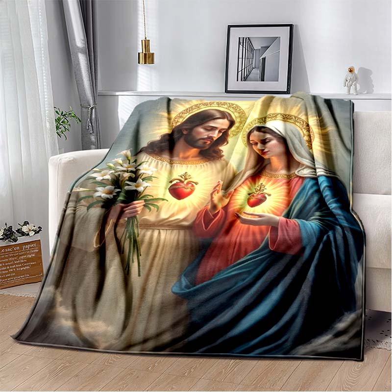 Retro Jesus Virgin Mary Art Flannel Blanket,Ultra Soft Warm Plush Throw for Home Bedroom Bed Sofa Cover Office Travel Gift Kid