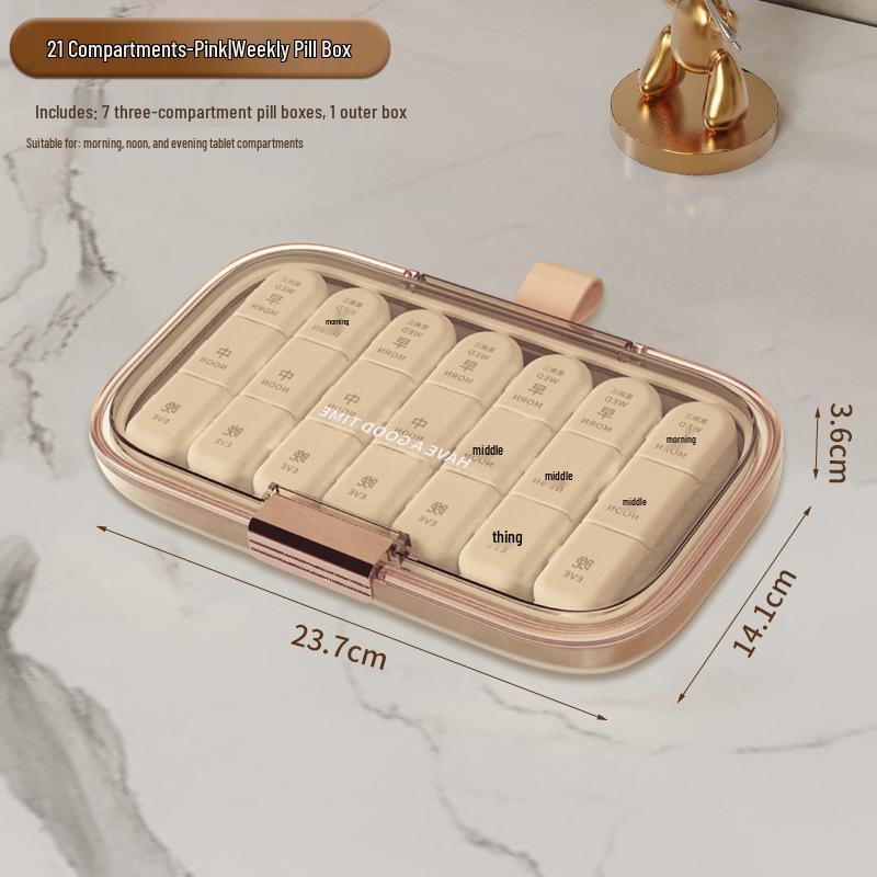 Portable Weekly Pill Organizer: Large Capacity, Sealed, Three Times Daily Dispenser, Travel-Friendly Medication Box.