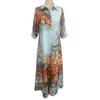 Women's Boho Printed Shirt 46085 Sleeve Maxi Dress Button