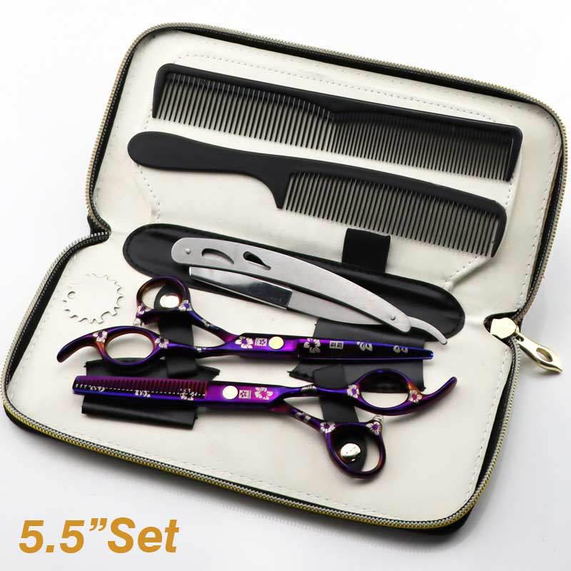 6.0-Inch Cherry Blossom Style Hairdressing Scissors Set - Straight, Bangs, and Serrated Scissors for Barbers