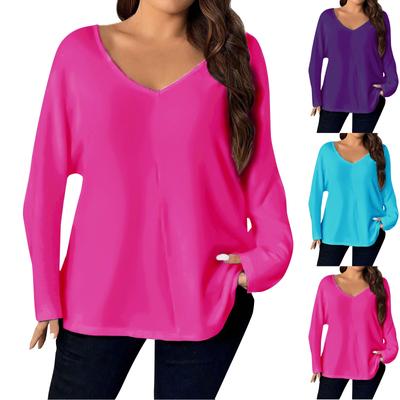 Women's Large Solid Color V-neck Sleeve T-shirt