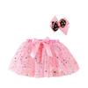 Girls' Star and Moon Mesh Tutu Skirt Set with Bow Hair Clips