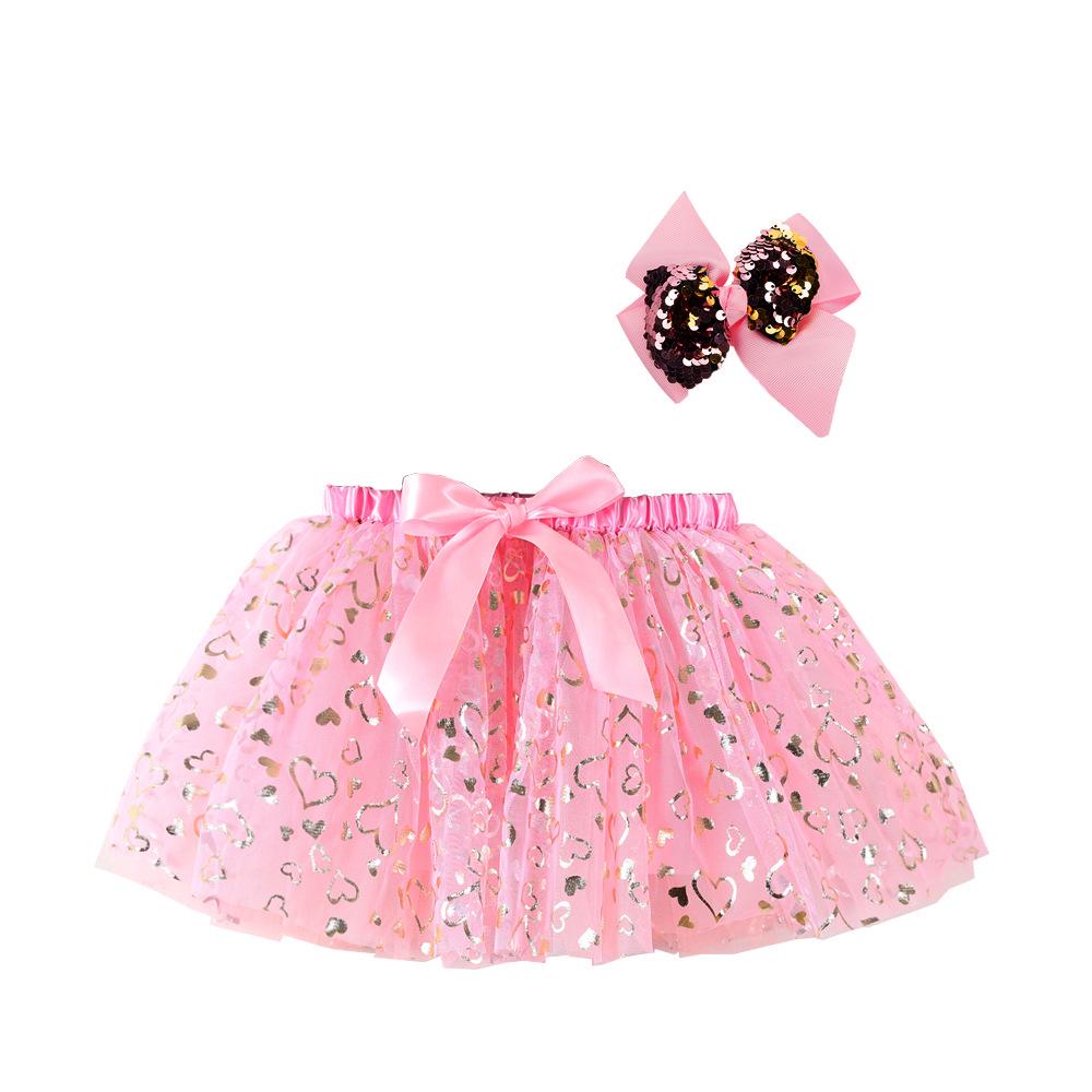 Girls' Star and Moon Mesh Tutu Skirt Set with Bow Hair Clips