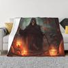 Grim Reaper Digital Printed Flannel Printed Blanket Home Decor Lightweight Halloween Horror Prank Blanket