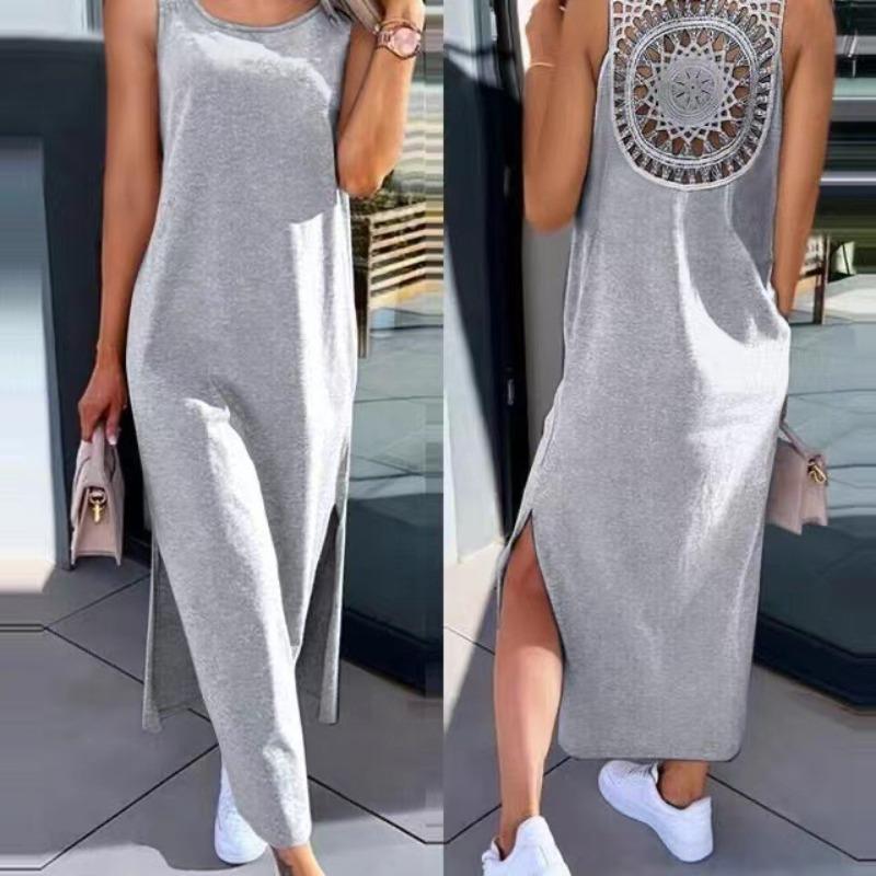 YYFS Dámská móda Léto Jaro Jednobarevný potisk Neformální šaty bez rukávů s výstřihem do O s volným pasem