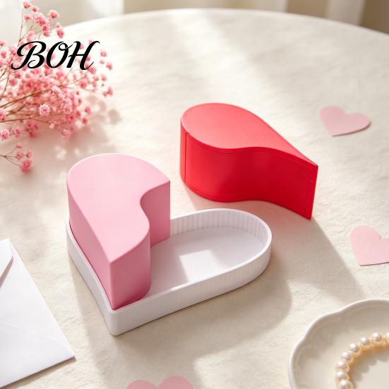 Creative Jewelry Display Case Heart Shape Storage Box, 3D Printed Detachable Dual Compartment Organizer, Decorative PLA Material Box Pink Red with Lid