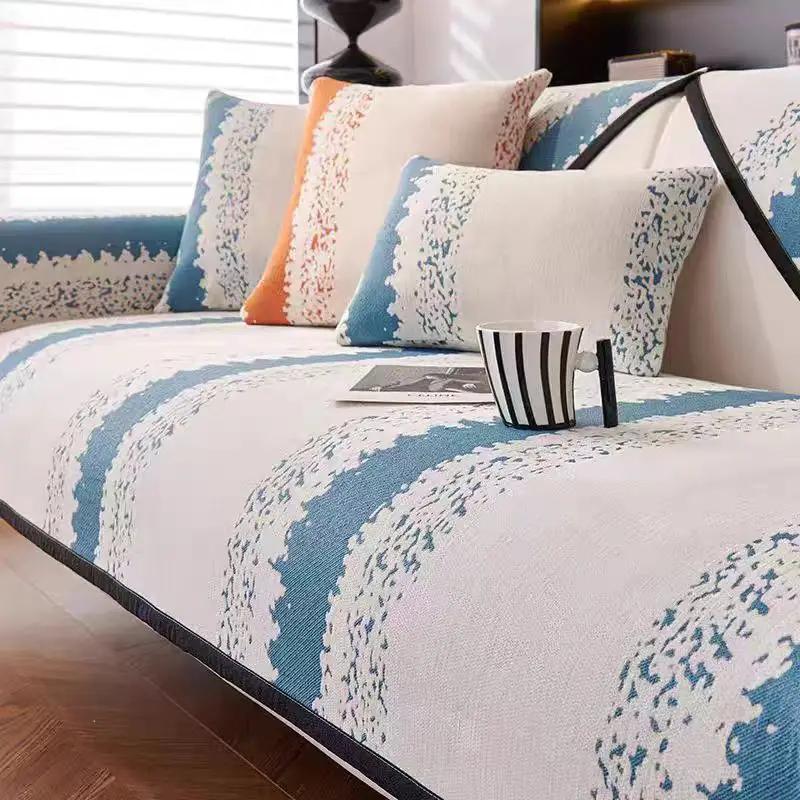 Luxury Line Sofa Cushion Europe Jacquard Sofa Cushion Four Seasonal Universal Anti Slip Dustproof Chenille Sofa Cover Pillowcase