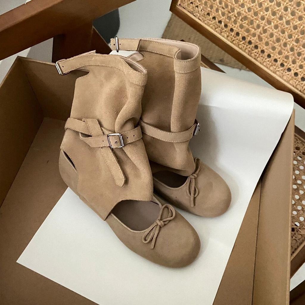 Trendy Spring and Autumn Adjustable Bow Ballet Temperament Single Shoes Versatile Boots