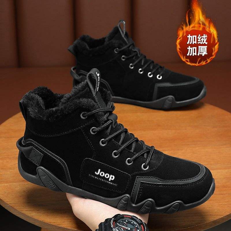 Snow Boots Men's Winter Warm Velvet Northeast Thickened Martin Boots Trendy Versatile High-top British Style Tooling Boots Cotton Shoes