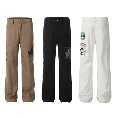 Printed American Straight Leg Casual Pants, High Street Retro Loose Trendy Brand Casual Pants, Men'S Wide Leg Casual Pants