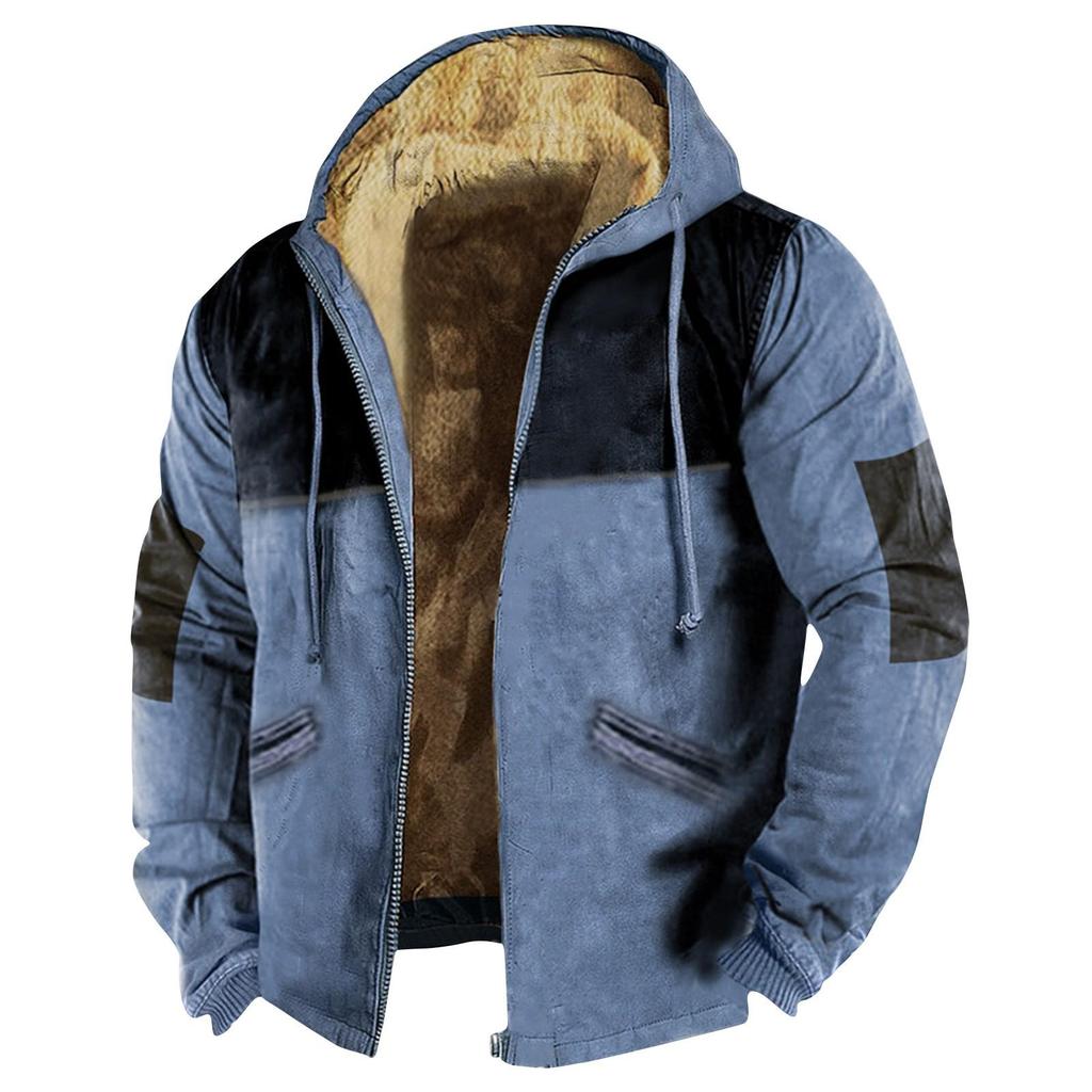 Men's Color Block Jacket Men's Spring And Autumn Casual Trend Zipper Hooded Jacket