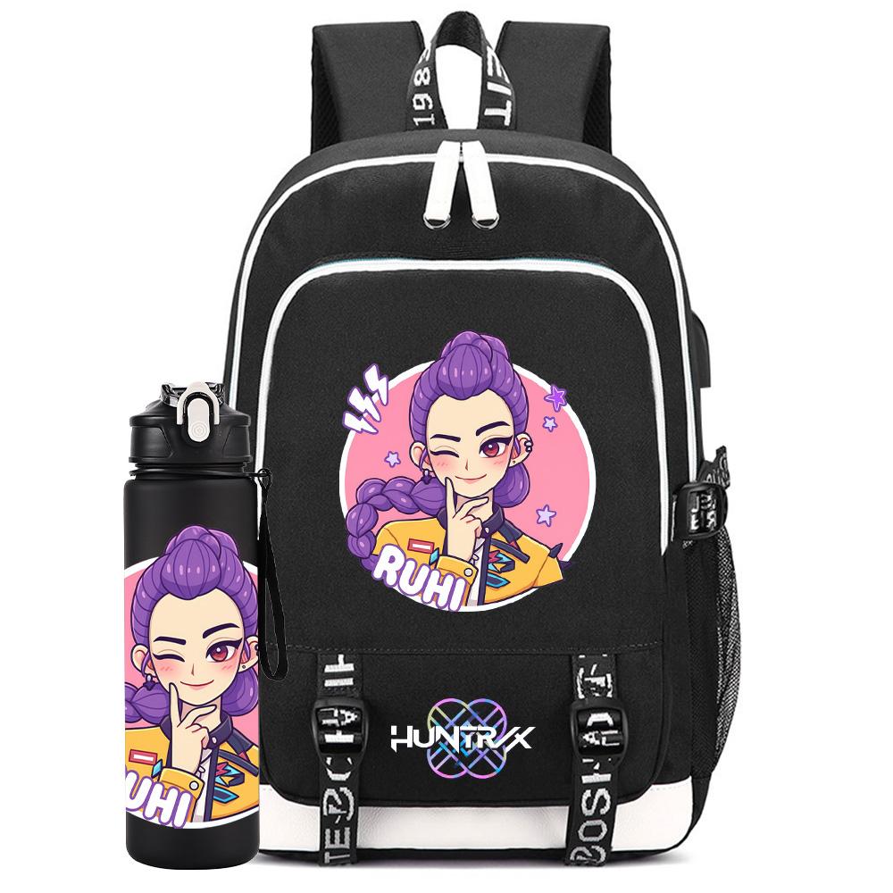 2 st/set K-pop Ryggsäck Stor Kapacitet Bokväska Med 750 ml Vattenflaska Laptop Elev Pojke Flicka Skolväska Vattentät Resväska Barnpresent Mochila