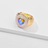 Color Diamond Drip Oil Peach Heart Crystal Ring Love Shaped Decorative Ring 18K Gold Hip Hop Stacked Joint Ring