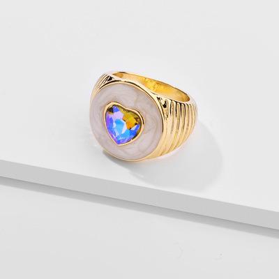 Color Diamond Drip Oil Peach Heart Crystal Ring Love Shaped Decorative Ring 18K Gold Hip Hop Stacked Joint Ring