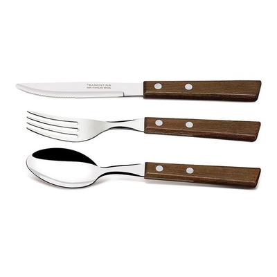 Tramontina Traditional Wood Handle Cutlery Table Set, Mixed Colors, Table Knife + Table Spoon + Table Fork, 1 Set, Korean Popular Tableware