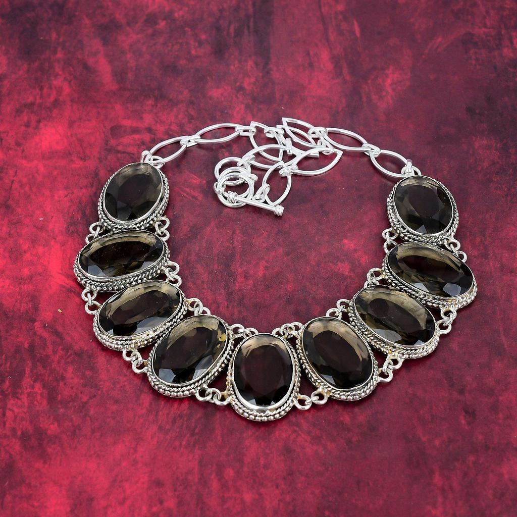 Smoky Topaz Necklace 925 Solid Sterling Silver Adjustable Chain Necklace Gift For Women, Handmade Gemstone Jewelry Necklace
