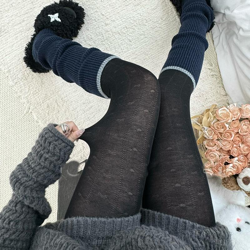 Lolita Herz Jacquard Strumpfhose Damen Herbst Winter 80D Mode Retro Muster Lochmuster Schleife Socken Leggings Strumpfhose 2025