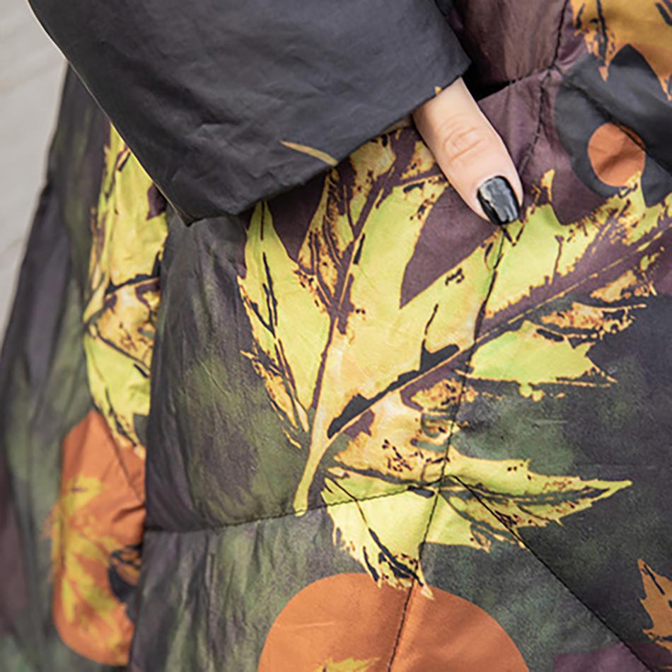 Jachetă lungă cu puf de iarnă pentru femei, cu imprimeu alb, puf de rață, haină nouă cu glugă