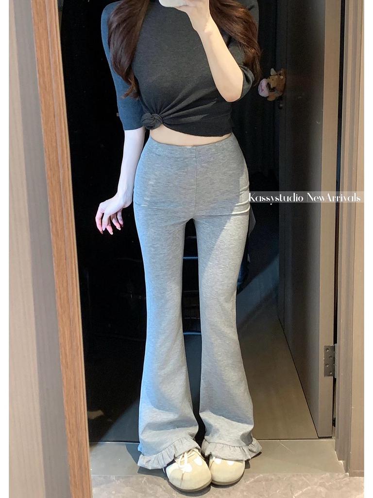 Lace Patchwork Micro Flare Pants - Spring 2026 New Arrival, Slimming Versatile Korean Style for Women