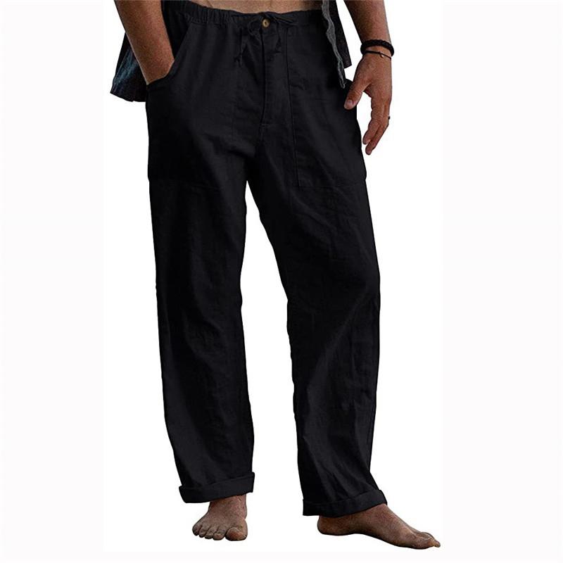 Men's Yoga Drawstring Elasticated Trousers Breathable Comfortable Loose Cotton Linen Pants Summer Beach