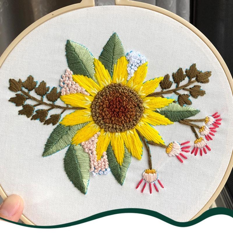 1 st 3D Blommig och Grön Växtmönster Broderi DIY Tyghantverkssats