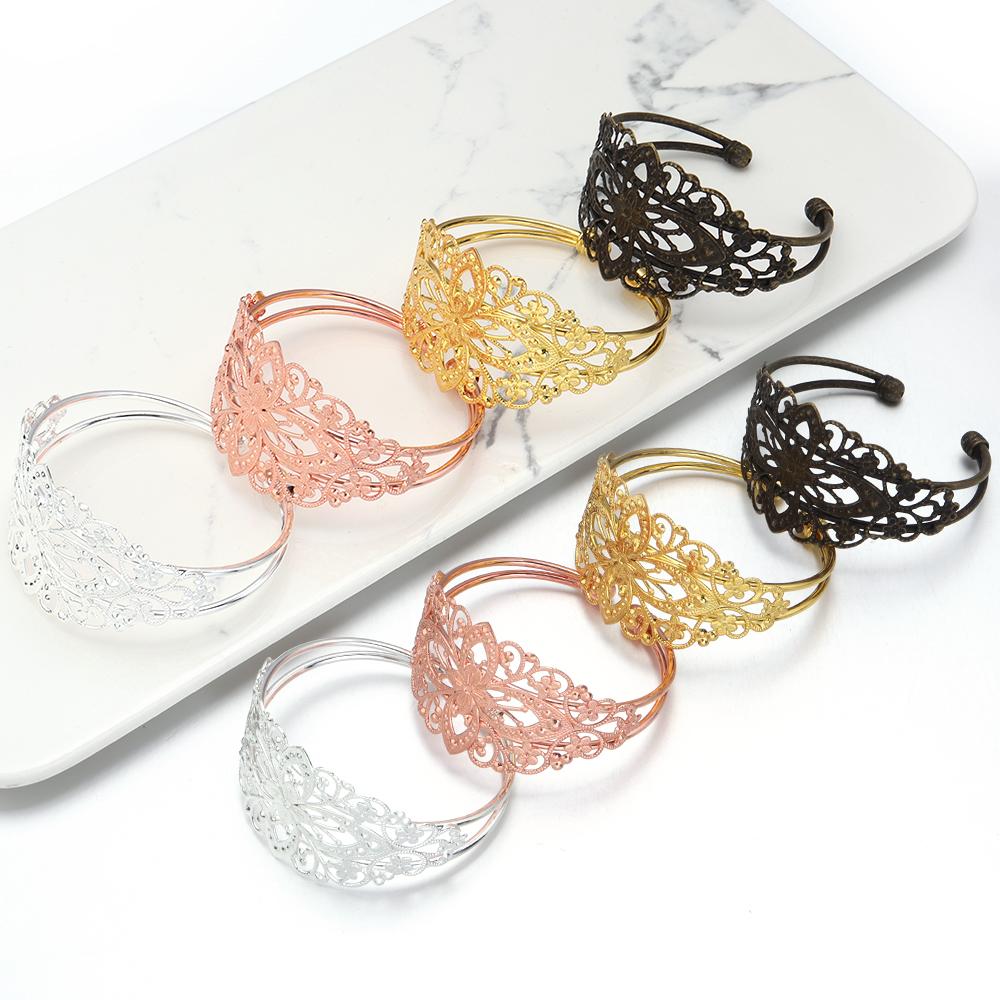 High Quality Copper Bangle Exquisite Flower Filigree Hollow Opening Bracelets For DIY Jewelry Making Bracelet Gifts Accessories