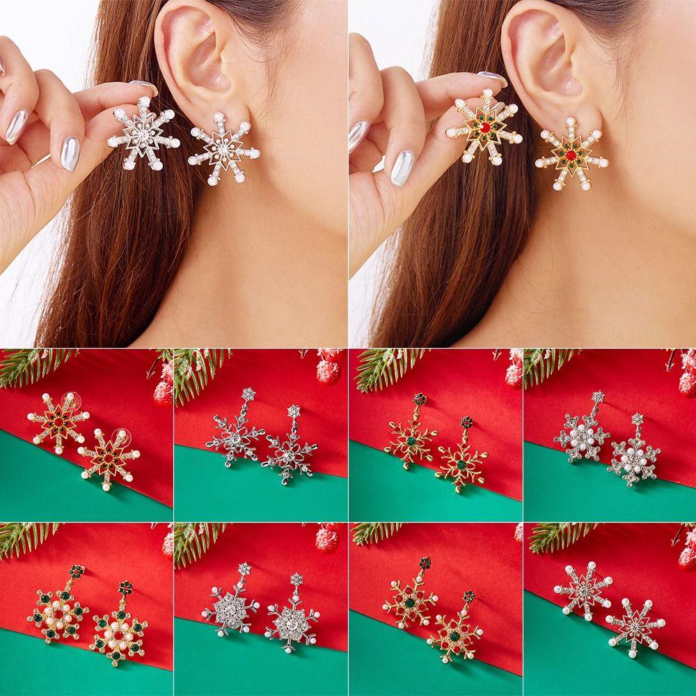 Crystal Zircon Pearl Drop Earrings Snowflake Long Tassel Earring Ear Jewelry  For Women Girl