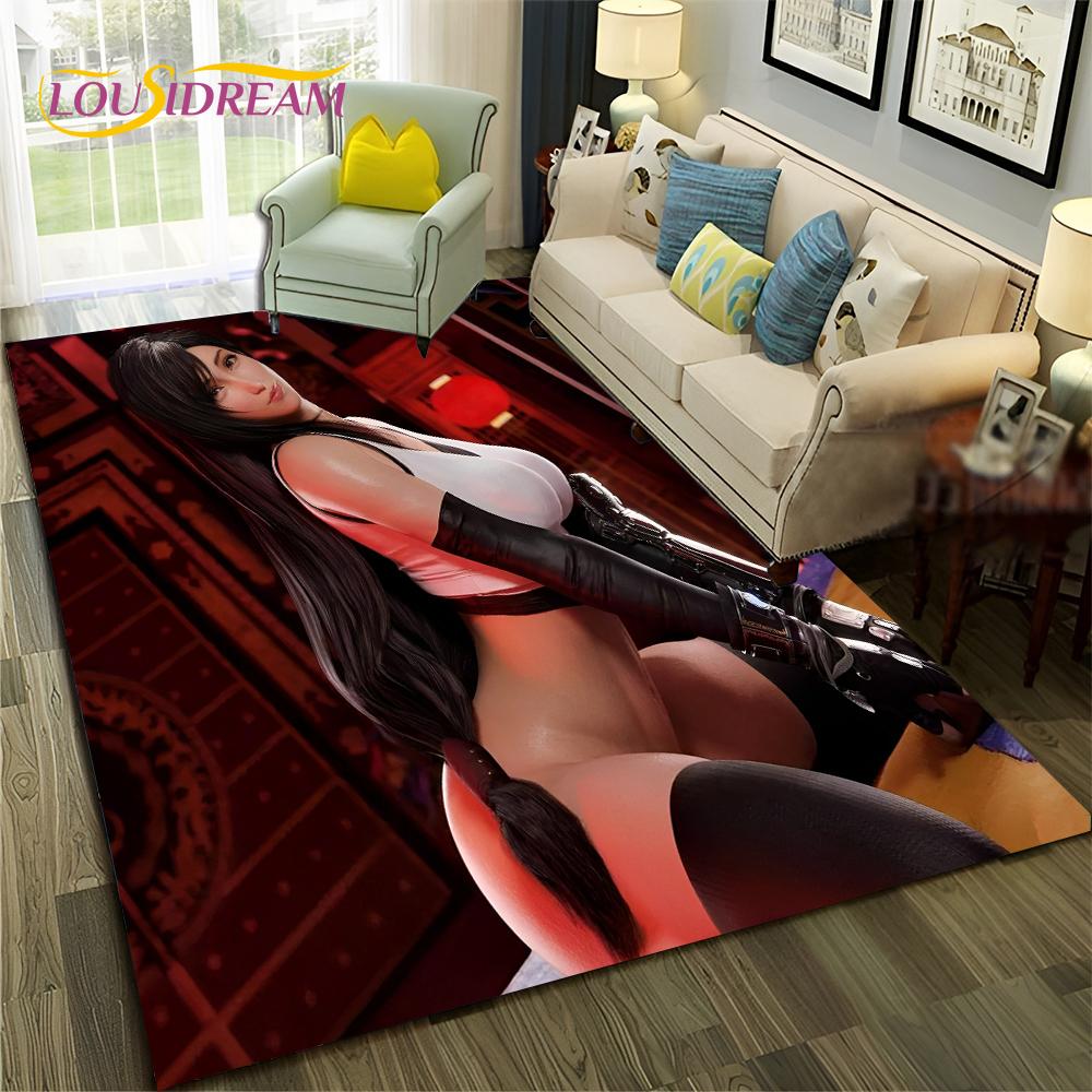 Game Cartoon Sexy Lace Girl Tifa Aerith Carpet Rug for Home Living Room Bedroom Sofa Doormat Decor,Area Rug Non-slip Floor Mat