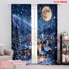 2pcs,2D Plane Printing Curtains Digital Printed Moonlit Snowfall Polyester Easy Install (without Rod) Decorations Inside for