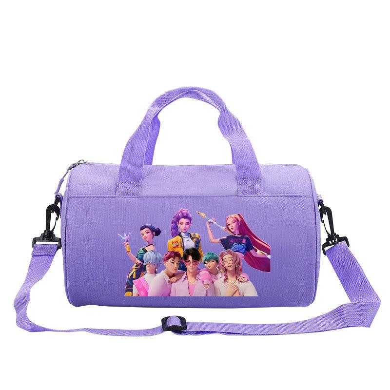 KPOP Witch Hunters Cartoon Printed Cylinder Fitness Bag Luggage Sports Handheld Shoulder Bag Travel Bag